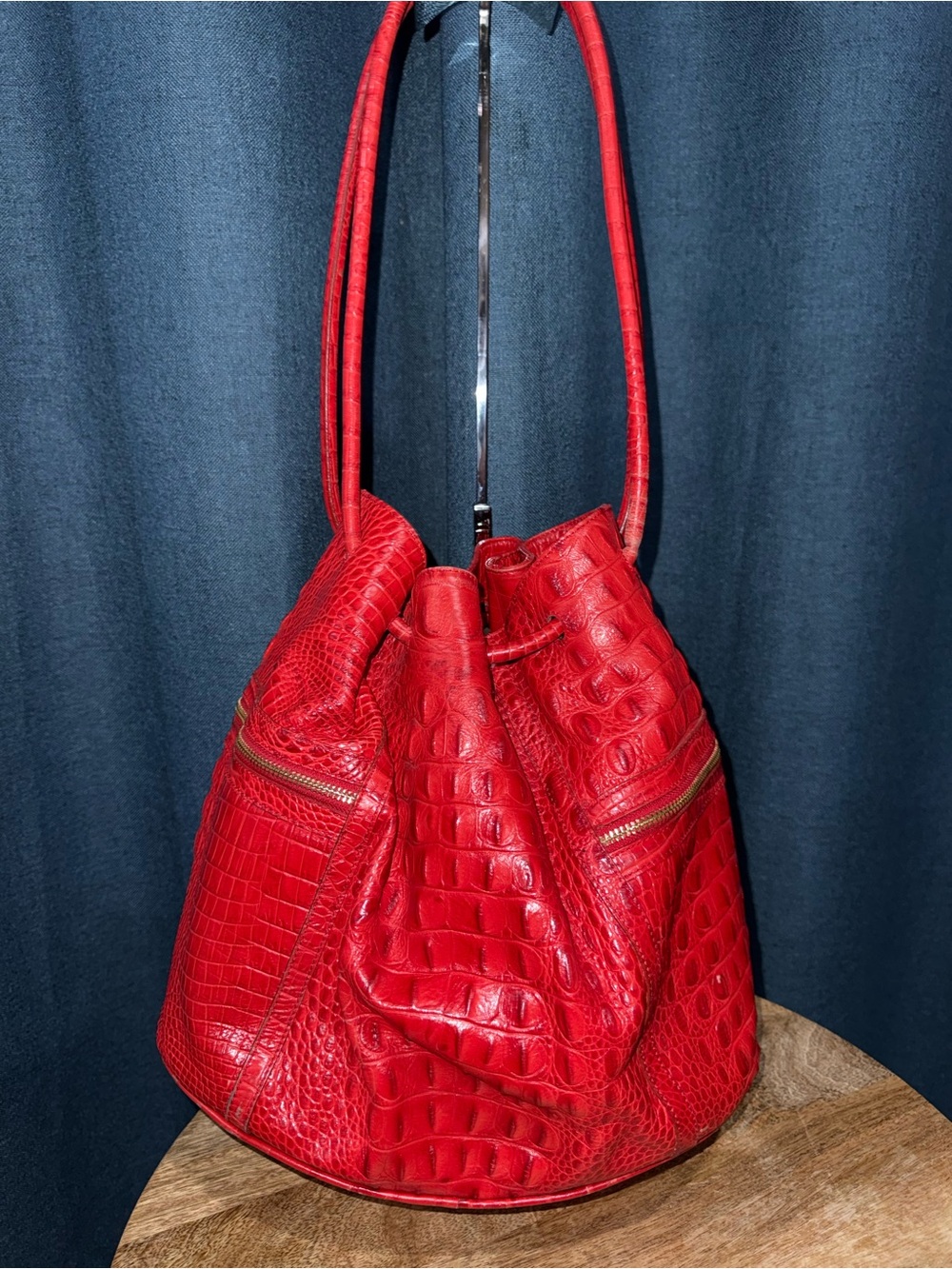 Brahmin Red Croc-Embossed Trina Drawstring Bucket Bag - Picture 2 of 6